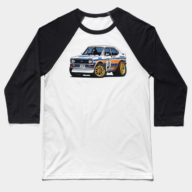 cartoon drawings of Ford Escort MK2 rally car Baseball T-Shirt by JnS Merch Store